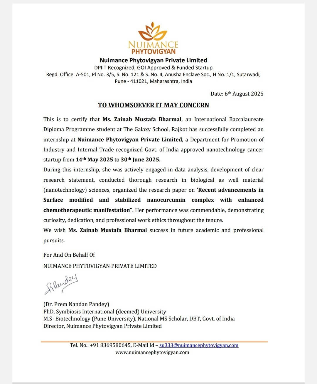 Nanotechnology Research Certificate